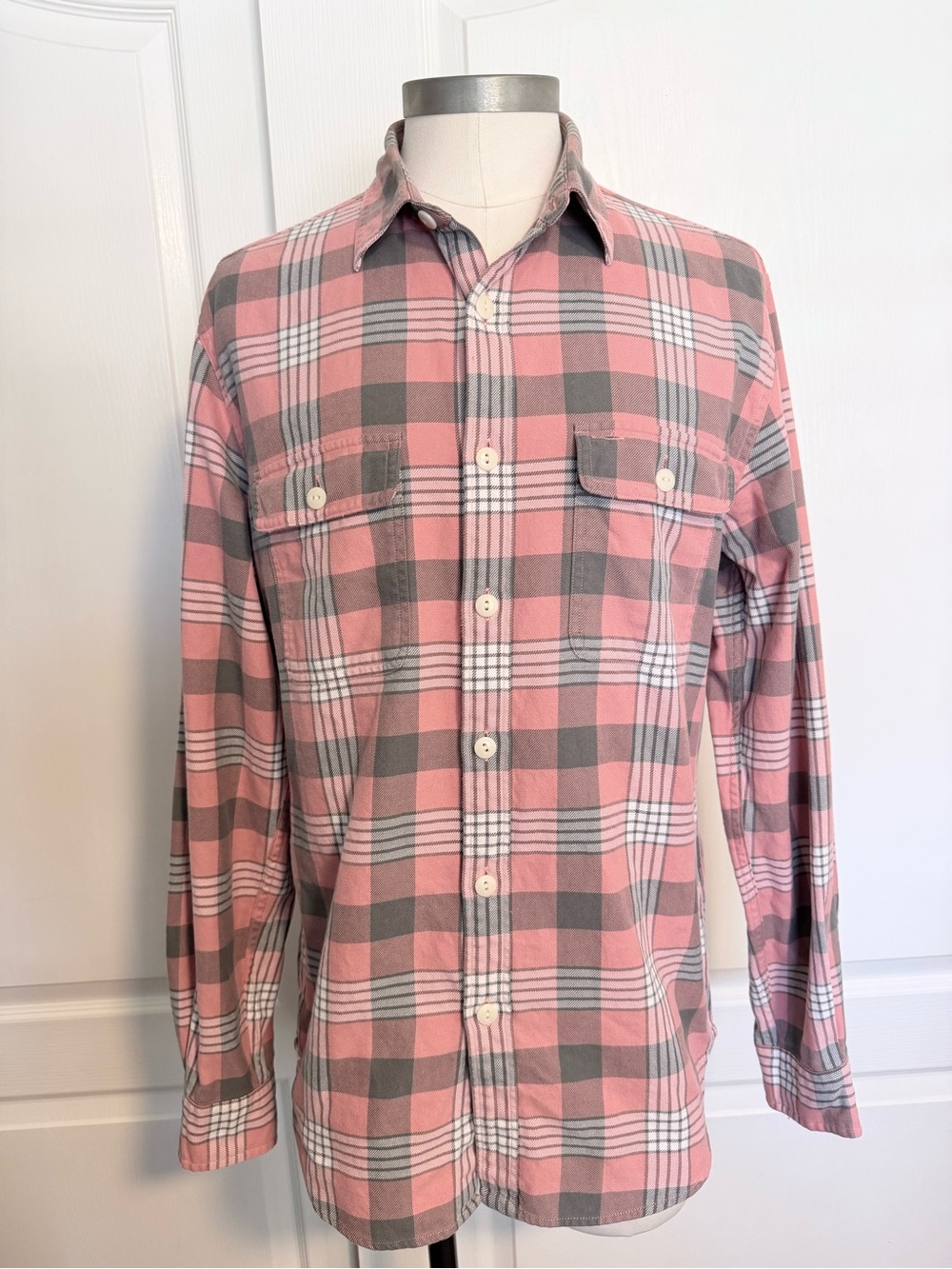 J. Crew Pink and Gray Plaid Long-Sleeve Button-Down Shirt